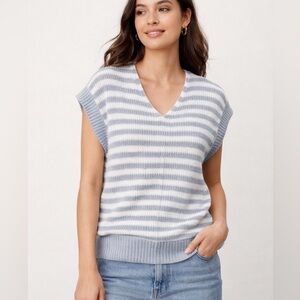 NWT Loft Sweater Vest Gray and White Striped Medium